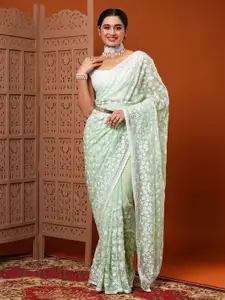 Anouk Green Floral Embroidered Organza Saree