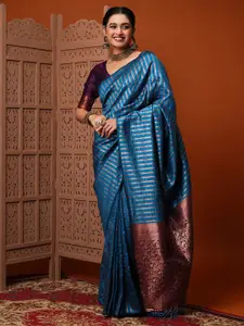 Anouk Blue Ethnic Motifs Woven Design Zari Banarasi Saree