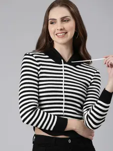 SHOWOFF Striped Hooded Acrylic Sweatshirt