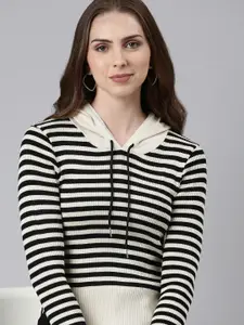 SHOWOFF Striped Hooded Acrylic Sweatshirt
