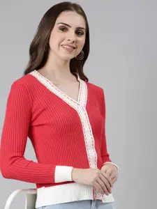 SHOWOFF Women V-Neck Fron Open  Sweater