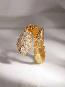 Rubans Voguish 18K Gold Plated Serpent Textured Marquise Zirconia Studded Wrap Ring