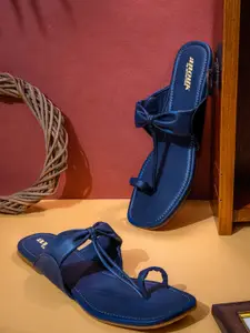 Anouk Women Navy Blue One Toe Flats With Bows