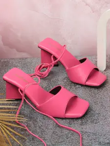 DressBerry Pink Open Toe Block Heel Gladiators