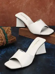 DressBerry White Square Toe Block Heels