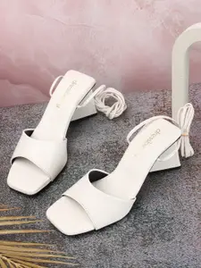 DressBerry White Open Toe Block Heel Gladiators