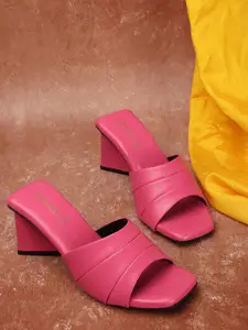 DressBerry Pink Open Toe Block Heels