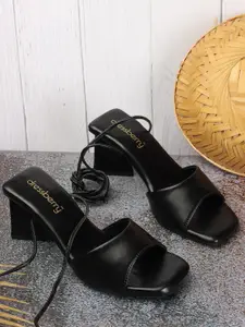 DressBerry Black Open Toe Block Heel Gladiators