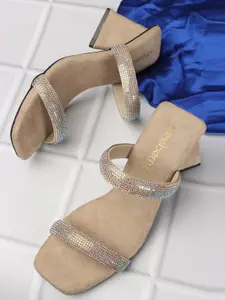 DressBerry Cream-Coloured Embellished Block Heels