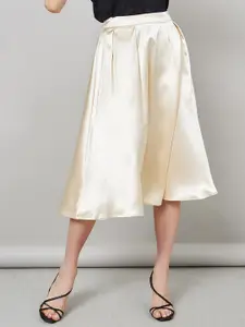 Styli Satin A-Line Midi Skirt