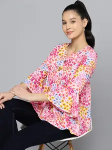 HERE&NOW Floral Print Sweetheart Neck Flared Sleeve Top