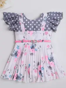 The Magic Wand Girls Floral Print Flutter Sleeve Crepe Fit & Flare Dress