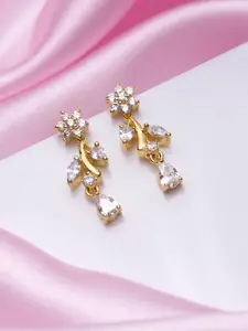 Zavya 925 Pure Silver Gold-Plated CZ Floral Drop Earrings