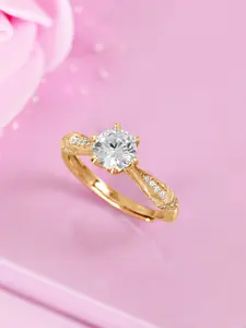 Zavya Women Gold-Plated CZ Studded Sterling Silver Finger Ring