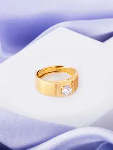 Zavya Women Gold-Plated CZ Studded Sterling Silver Finger Ring