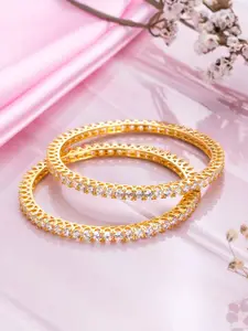 Zavya Pack Of 2 925 Pure Silver CZ Gold-Plated Bangles