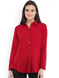 Cottinfab Women Maroon Solid Shirt Style Top