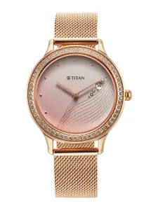 Titan Women Rose-Gold-Plated Stainless Steel Bracelet Style Analogue Watch 2634WM05