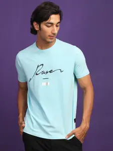 RARE RABBIT Men Italicc Typography Printed Slim Fit Cotton T-Shirt