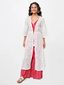 Global Desi Women Longline Cotton Ethnic Tie-Up Shrug