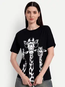 iki chic Women Black Printed T-shirt