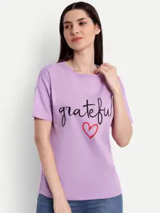 iki chic Women Lavender Typography Printed T-shirt