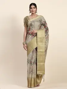 RACHNA Floral Printed Zari Khandua Silk Saree