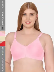 Souminie Pack Of 3 Seamless Non-Wired Half Coverage Cotton All Day Comfort Bra