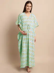 Secret Wish Ethnic Motifs Printed Maternity Kaftan Pure Cotton Nightdress