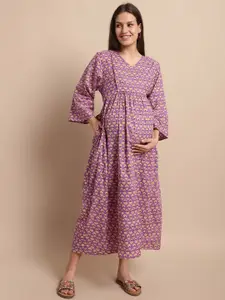 Secret Wish Printed Pure Cotton Maxi Maternity Nightdress