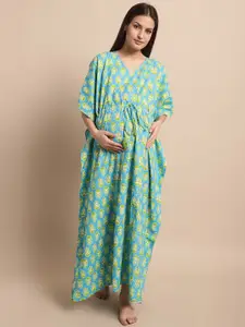 Secret Wish Printed Maternity Pure Cotton Maxi Kaftan Nightdress