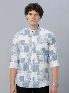 CAVALLO by Linen Club Abstract Printed Band Collar Casual Shirt