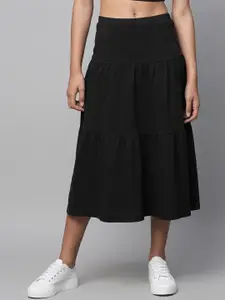 Chemistry Women A-Line Tiered Pure Cotton Midi Skirt