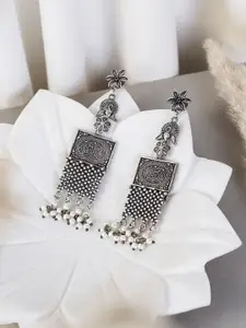 ATIBELLE Silver-Plated Peacock Shaped Pearls Drop Earrings
