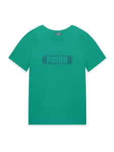 Puma Boys Logo Printed Crew-Neck Regular Fit Cotton T-Shirt