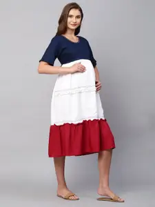Aanyor Colourblocked Maternity A-Line Midi Dress