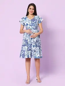 Aanyor Floral Print Maternity Fit & Flare Cotton Dress