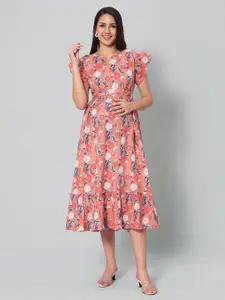 Aanyor Floral Print Maternity Pure Cotton Fit & Flare Midi Dress