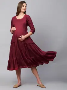 Aanyor Tiered Gathers Details Maternity Fit & Flare Dress
