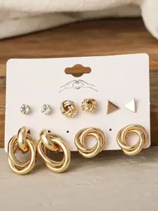 VIEN Set of 6 Gold-Toned Contemporary Studs Earrings