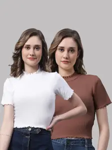 FBAR Pack Of 2 High-Neck Cotton Ribbed Crop Top