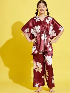 Cherry & Jerry Floral Printed Satin Night suit