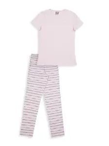 Puma Girls Striped Short Sleeves T-Shirt & Joggers