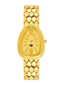 CRESTELLO Women Gold-Plated Oval Bracelet Style Straps Analogue Watch CR-CBR133-GOLD