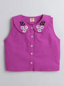 AWW HUNNIE Girls Embroidered Shirt Style Cotton Top
