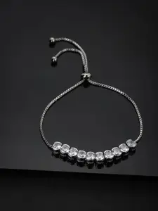 Carlton London Carlton London Women Silver-Toned & White Brass Cubic Zirconia Rhodium-Plated Cuff Bracelet