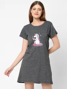 Inner Sense Graphic Printed Pure Cotton T-shirt Nightdress