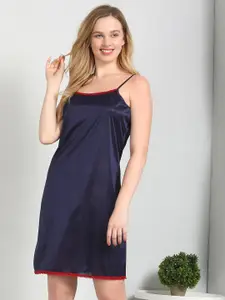HERE&NOW Navy Blue Shoulder Straps Above Knee Length Nightdress