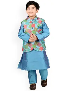 BAESD Boys Mandarin Collar Regular Kurta with Pyjamas and Printed Nehru Jacket