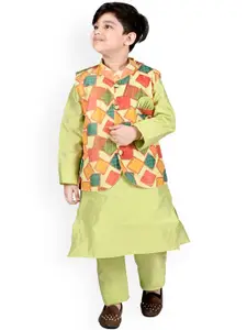 BAESD Boys Mandarin Collar Regular Kurta with Pyjamas and Printed Nehru Jacket